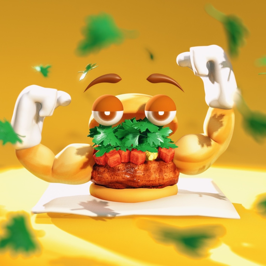 Burger parody with 3D technique.